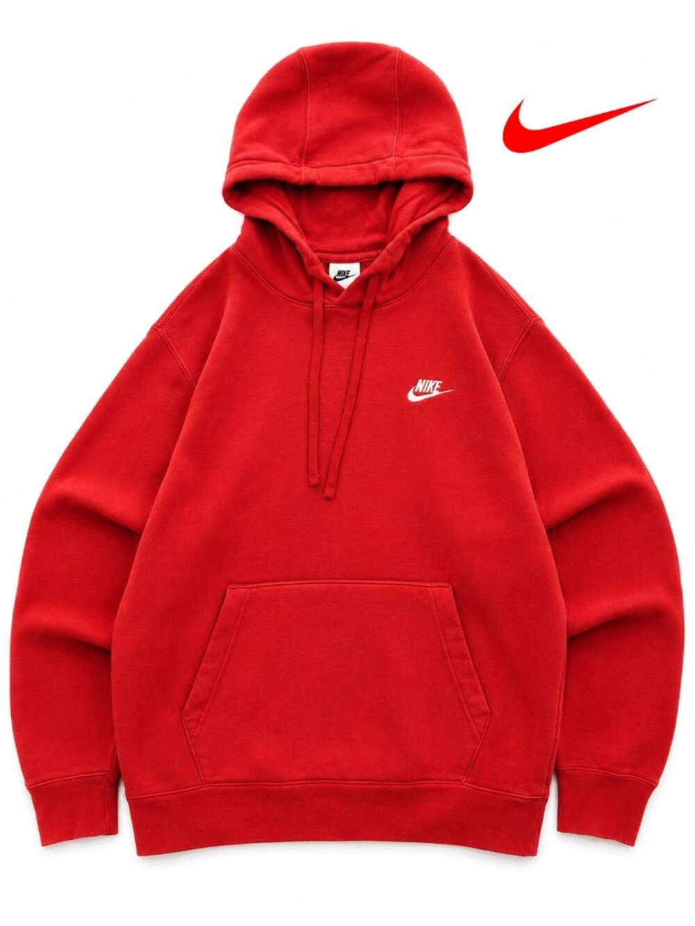 Nike Sportswear Club Fleece Pullover Hoodie Red Embroidered Logo Men's S